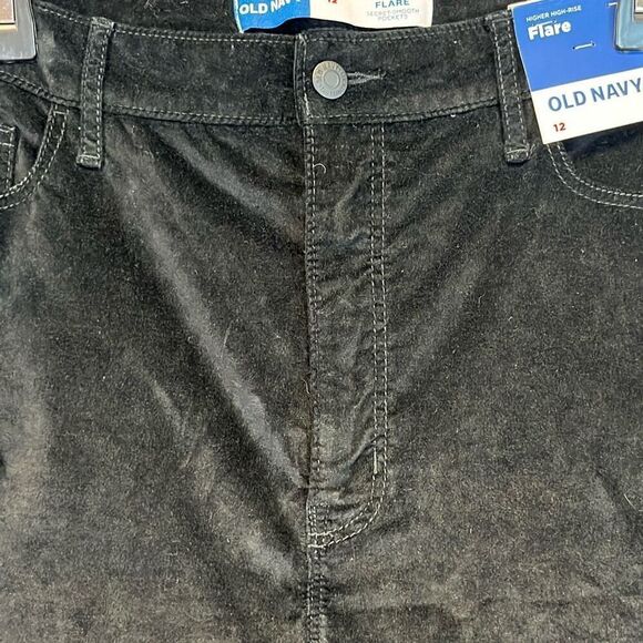 NWT OLD NAVY Pants Women's Size 12 Crushed Black Velvet Flare Higher High-Rise - Picture 4 of 13